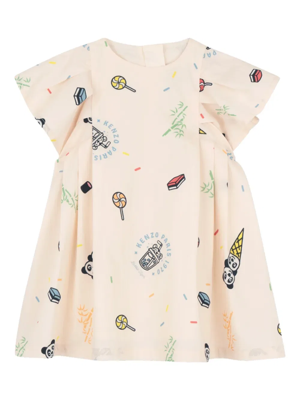 Платье с графическим принтом и складками Kenzo Kids, нейтральный