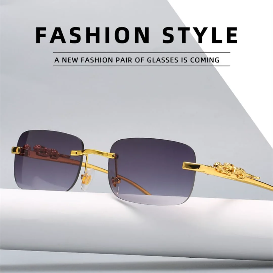 

Винтажные солнцезащитные очки без оправы для женщин и мужчин, роскошные, популярные, для путешествий и вождения, с металлическим леопардовым принтом TVTBBVV, Black