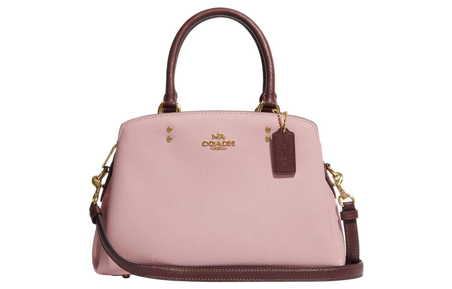 

COACH Лилли Кросс-Стич Кожаная Наплечная Сумка Миниатюрная Женская Розовая