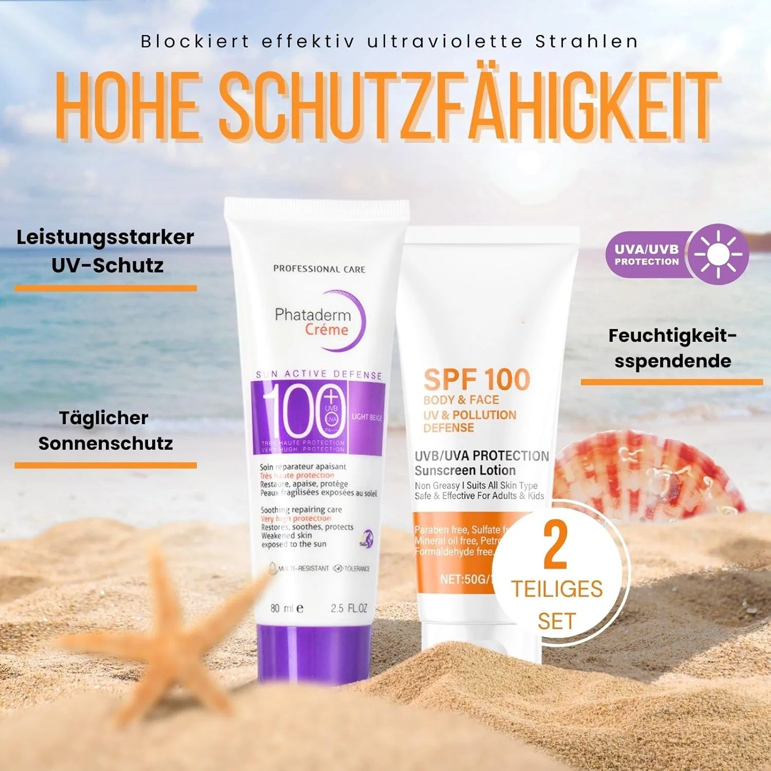 Солнцезащитный крем для лица и тела SPF 100, 2 шт. Altherona — фото 2