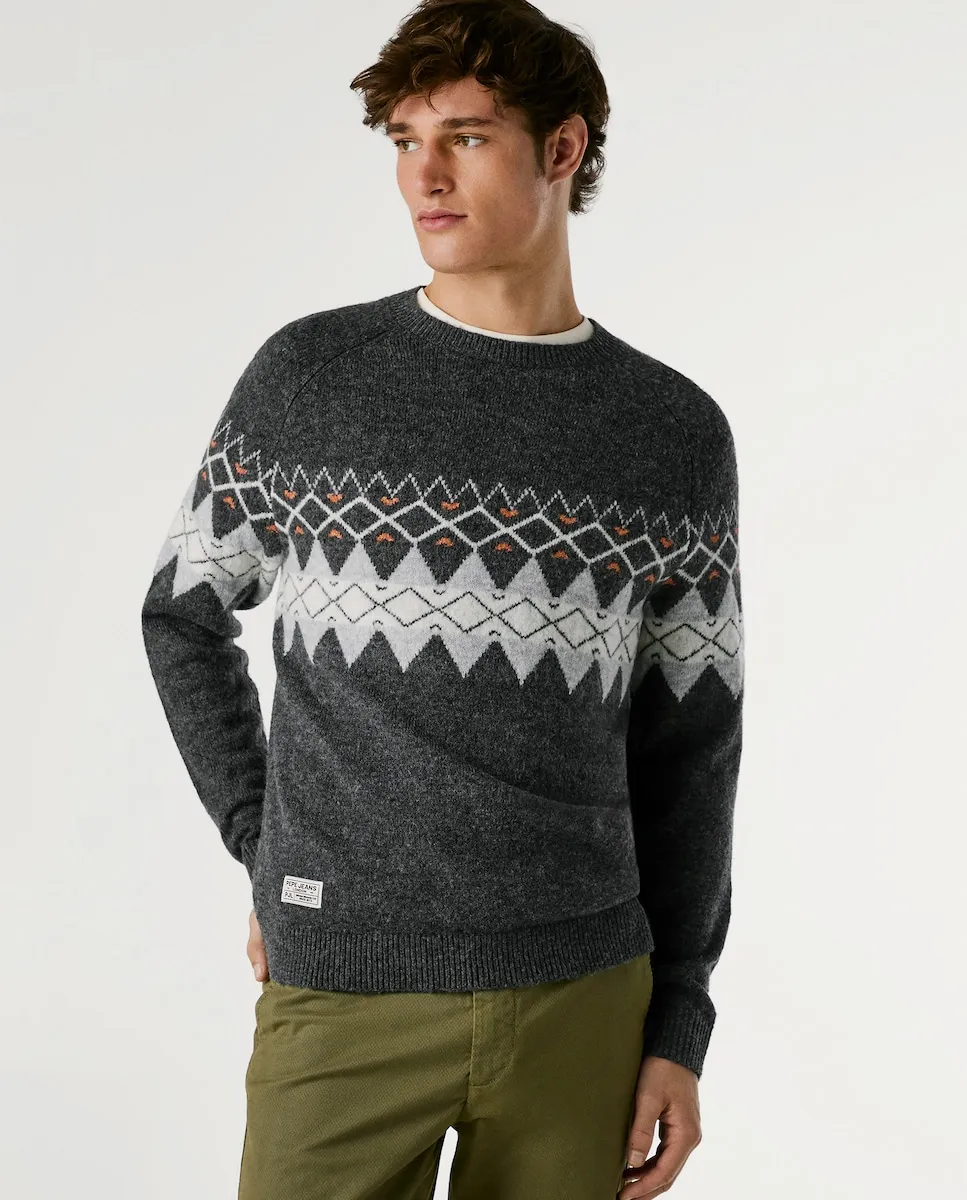 

Мужской свитер с круглым вырезом и узором fairisle Pepe Jeans, серый