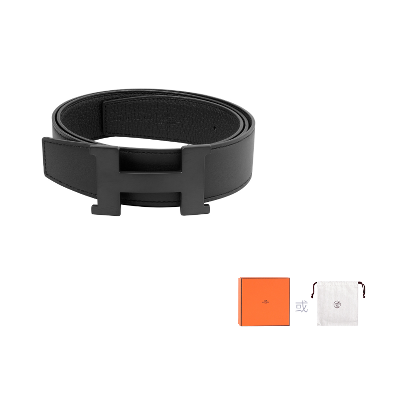 

HERMES Мужской ремень из телячьей кожи черный шириной 3,8 см, Black