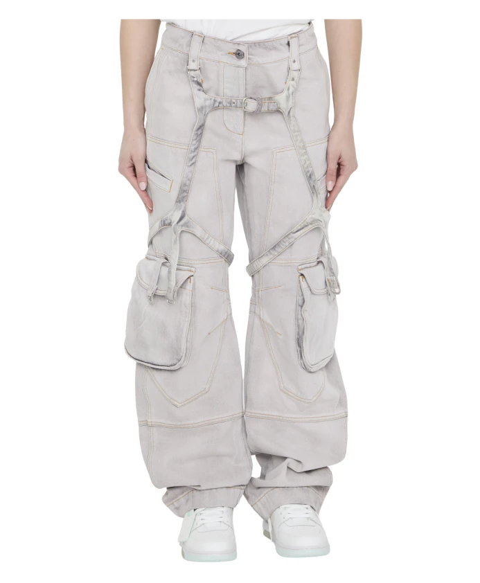 

Фиолетовые джинсы карго с деталями из ремня безопасности Off White, белый