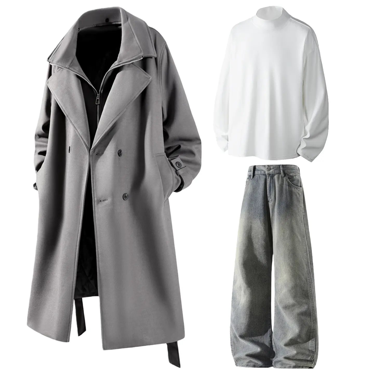 

Повседневный спортивный костюм Unisex с лацканами утолщенный X1617, серый coat+белый base layer+желтый mud pants