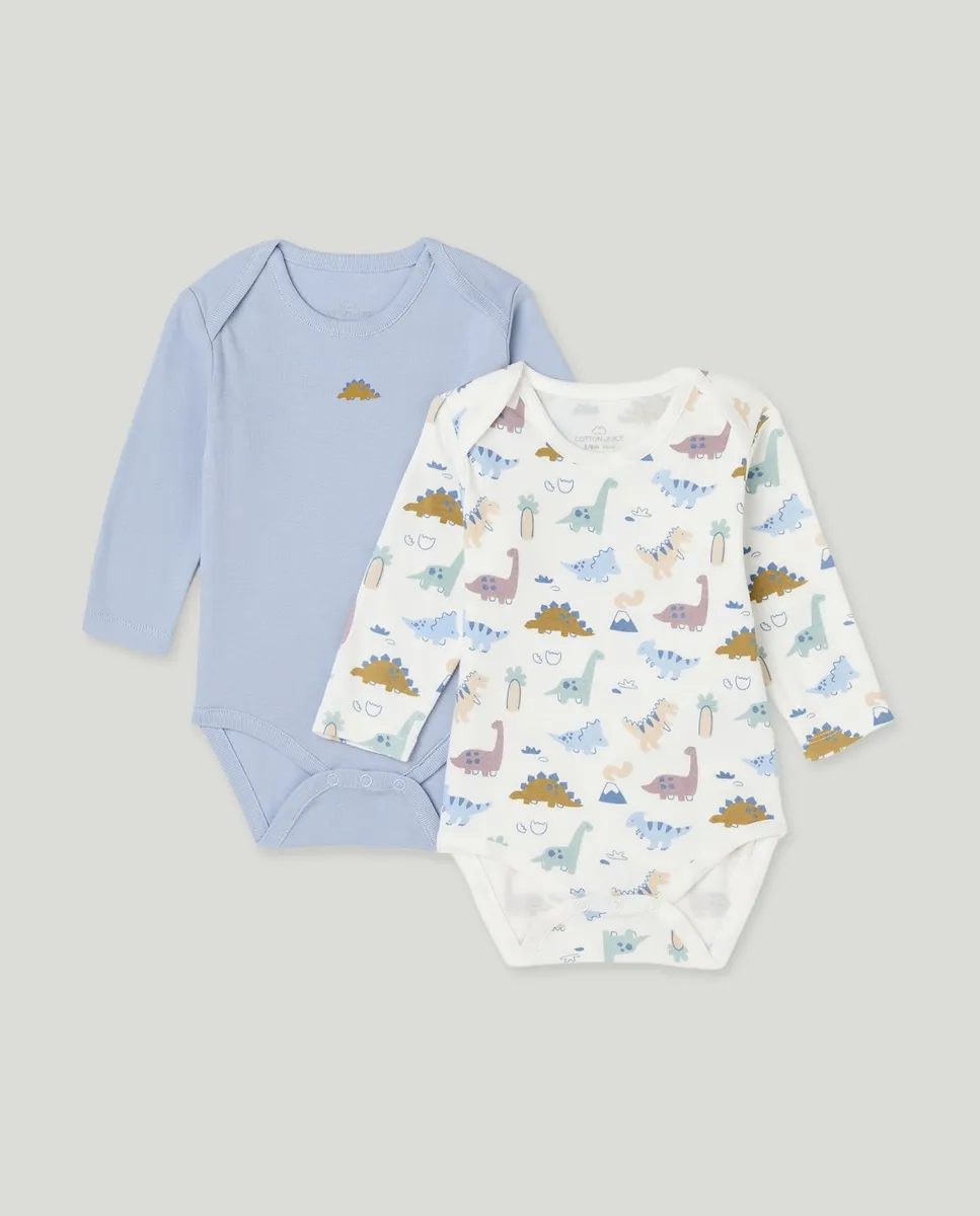 

Набор из 2 боди с длинным рукавом с принтом динозавров для малыша Cotton Juice, мультиколор