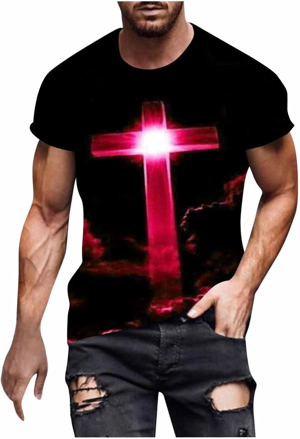 Футболка с принтом Jesus Cross, мужская, Hot Pink