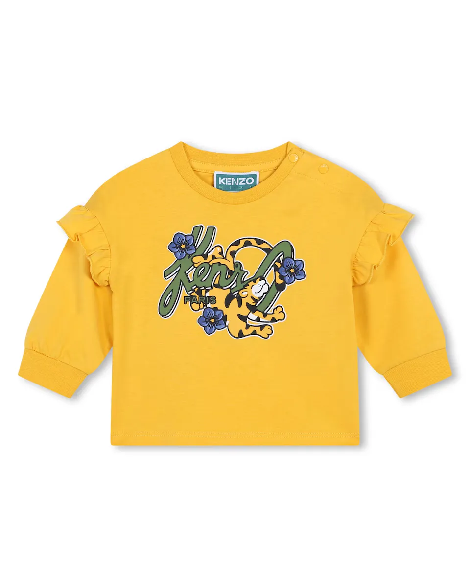 

Желтая хлопковая футболка для девочки Kenzo Kids