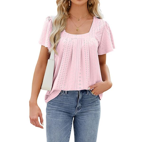 

Женская блуза с коротким рукавом и квадратным вырезом Xuba, Pink