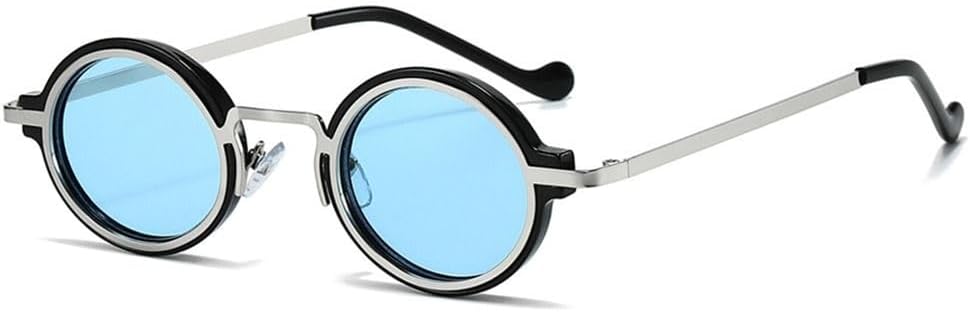 

Винтажные солнцезащитные очки в металлической оправе, маленькие круглые, с защитой от УФ-излучения UV400, в стиле Y2K, для вождения, панк-стиль, для женщин и мужчин KTUCN, Black Silver-blue