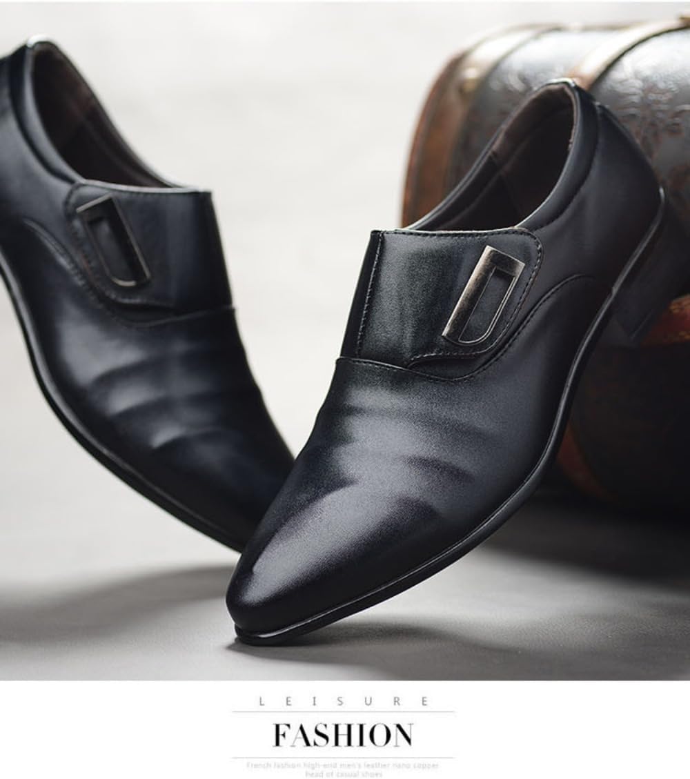 Мужские туфли Monk Strap Классические Ретро Формальные Деловые Лоферы Легкие Кожаные Слипоны Элегантные На Высоком Каблуке С Заостренным Носком Однотонные С Пряжкой Легко Надевать Удобные Офисные Оксфорды Для Повседневной Ношения И Свадеб Geerta... — фото 3