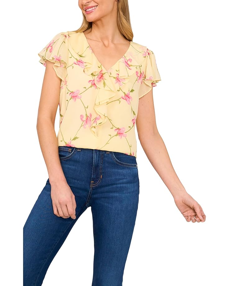 

Топ CeCe Ruffle V-Neck Flutter Sleeves Flowy Top, цвет Lemon Drop