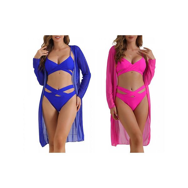 

2 комплекта женского бикини с вырезами и регулируемыми перекрестными лямками, 3-частные треугольные трусики Inspire Chic, Royal Blue Roes Red, Красный, 2 комплекта женского бикини с вырезами и регулируемыми перекрестными лямками, 3-частные треугольные тру