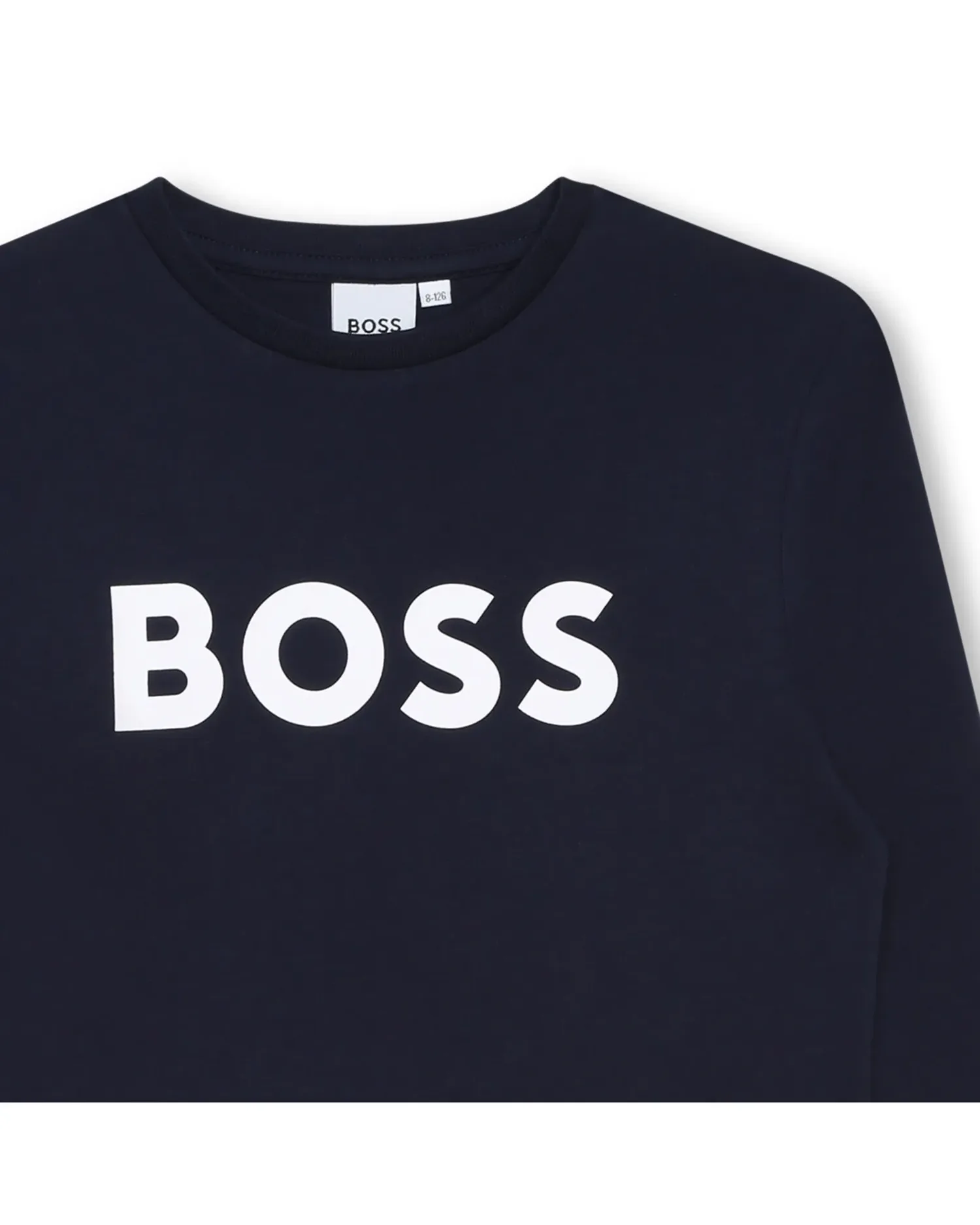 Детская длинносливная футболка с рисунком на передней части из хлопка BOSS Kidswear, темно-синий — фото 3