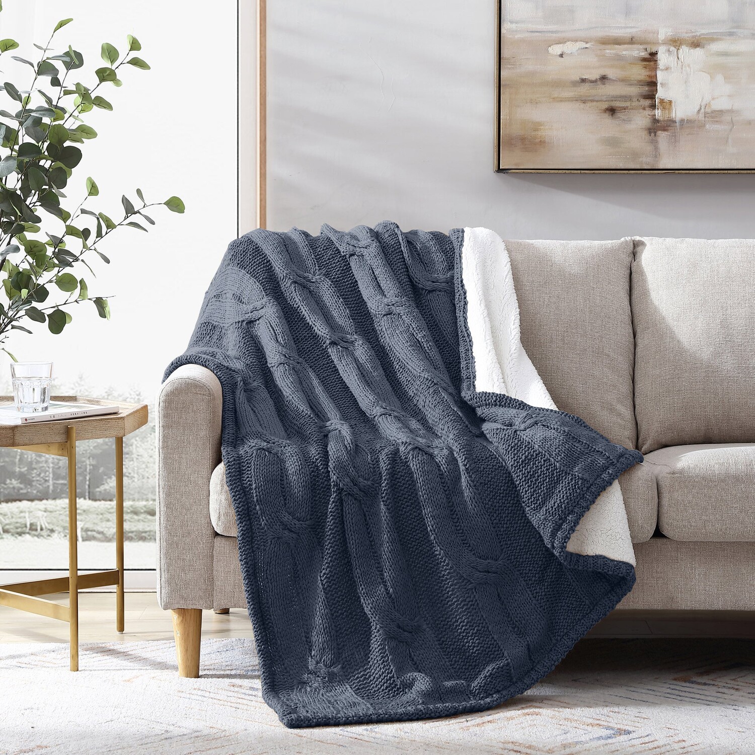 

Modern Threads Косая вязка/плед из шерпы Aspen 50x60 дюймов, цвет Denim