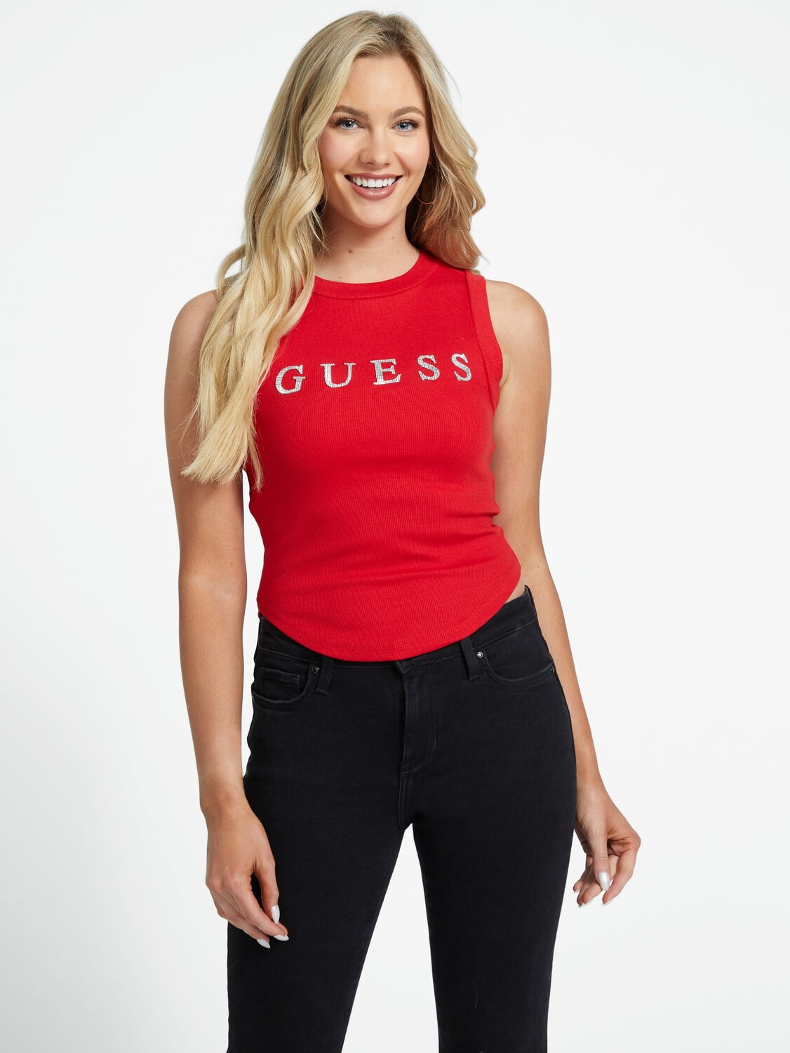 

Майка Eliza со стразами и логотипом Guess Factory, цвет Spicy Red