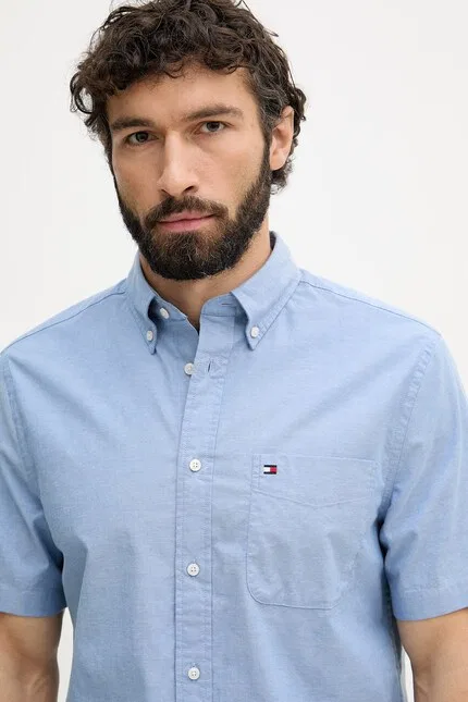 Классическая рубашка из хлопка с эластаном Tommy Hilfiger, синий — фото 4