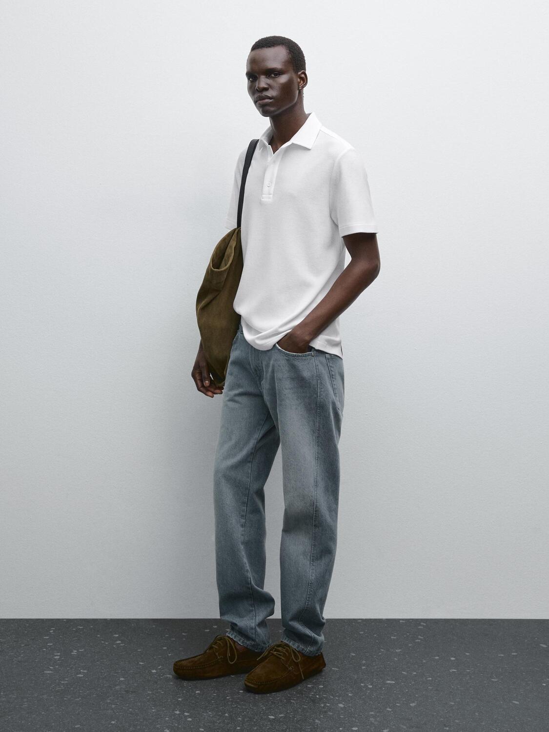 

Текстурированная рубашка-поло с короткими рукавами Massimo Dutti, белый