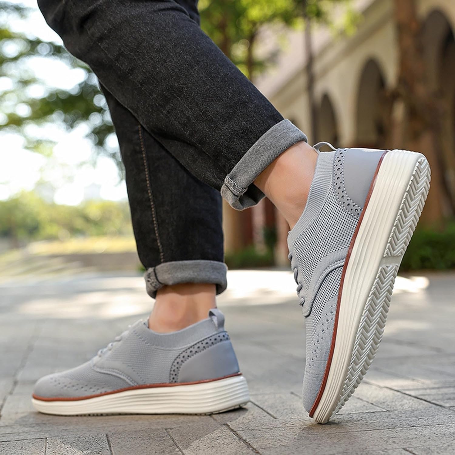 Мужские кроссовки Oxfords, легкие вязаные слипоны на шнуровке, сетчатые лоферы, классические нескользящие кроссовки для спорта, тренажерного зала, тенниса и ходьбы Xjypuu2, серый — фото 2