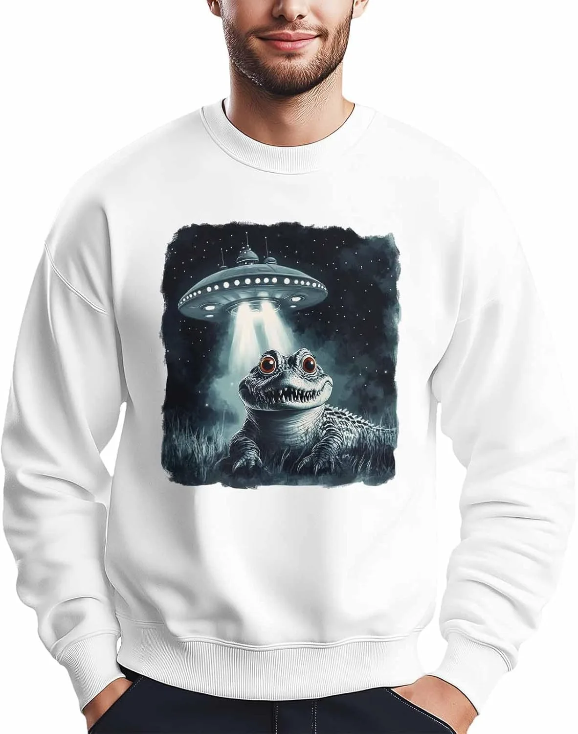 

Мужской свитшот с принтом Alien Spacecraft и Crocodile, лонгслив Winvebermior