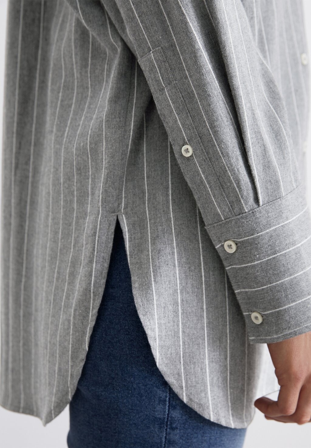 

Блузка на пуговицах ROUND HEM WITH SLITS LONG SLEEVE STRIPES Marc O'Polo, серый