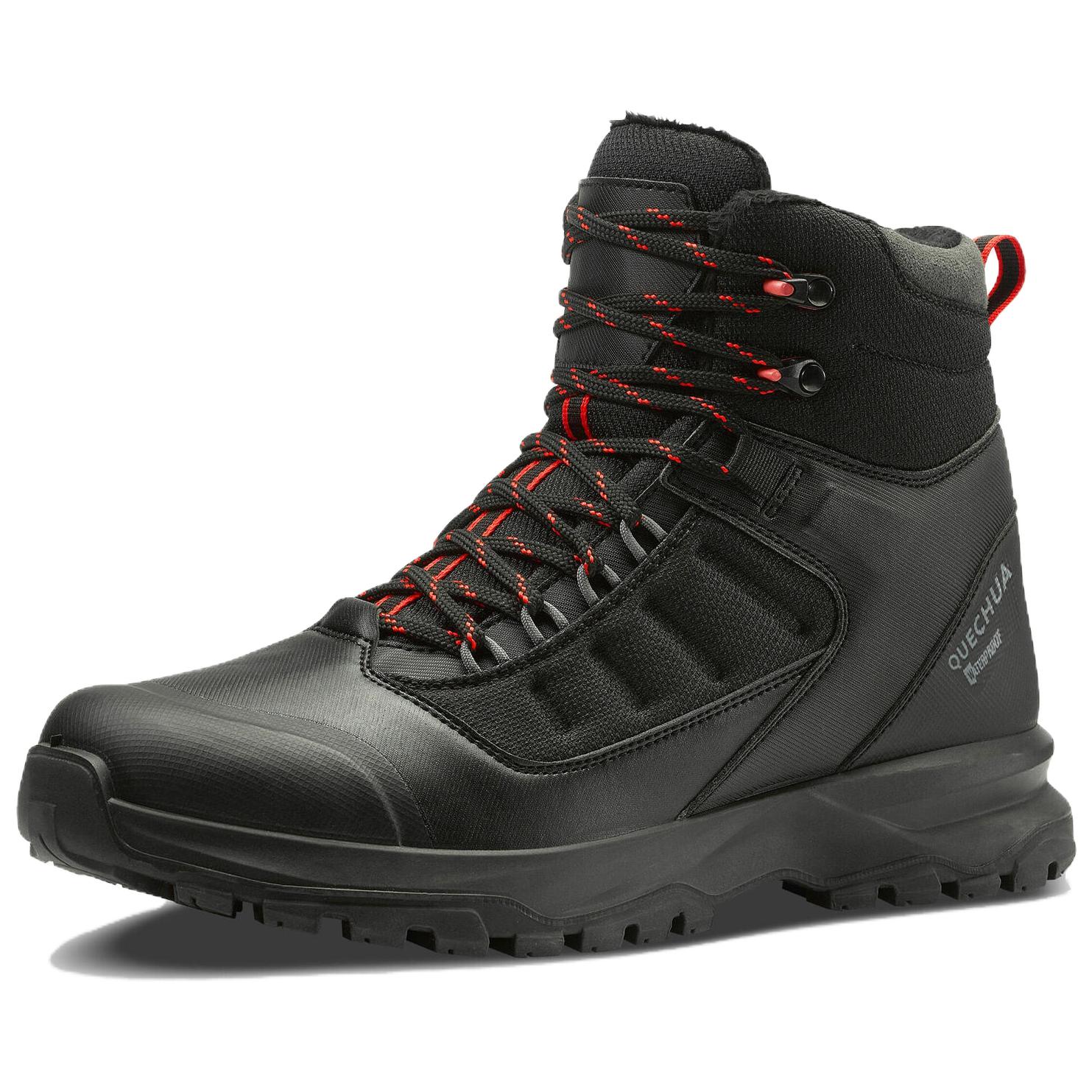 

SH500 Износостойкие и влагостойкие треккинговые кроссовки Mid-Top мужские черные DECATHLON, Черный/Алый