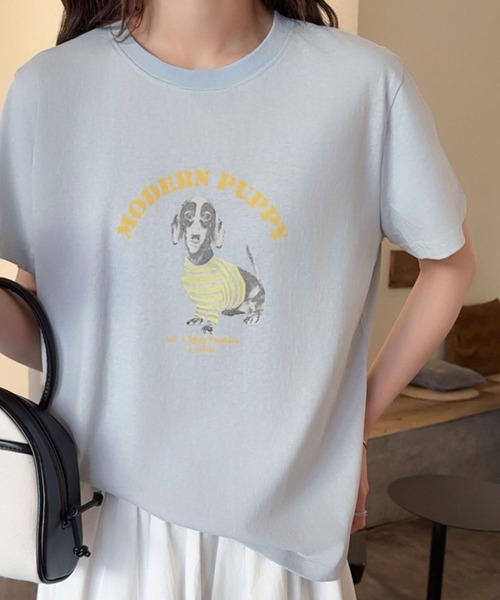 

Футболка оверсайз, смесовая хлопковая ткань, принт спереди LOWO, синий