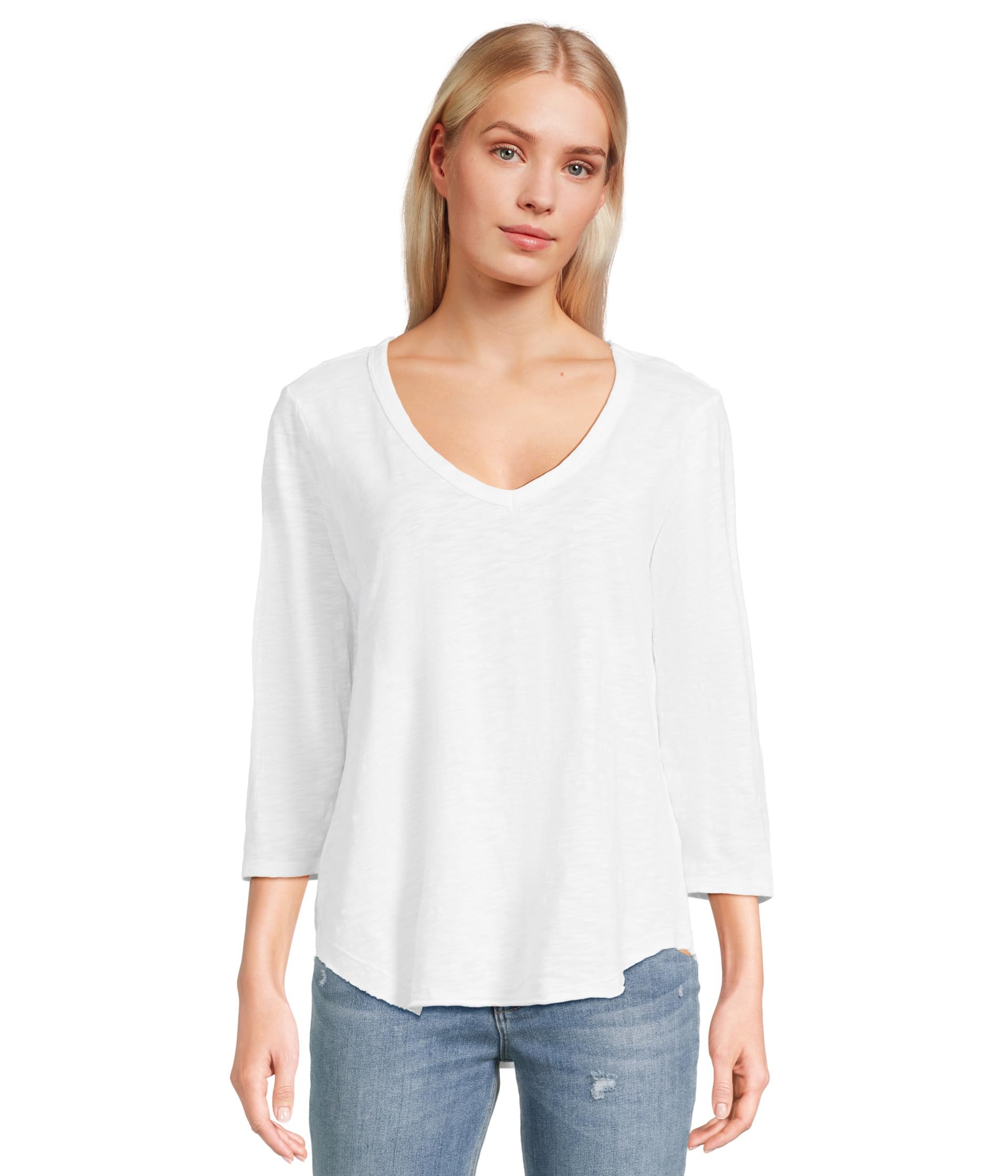 

Футболка Mod-o-doc 3/4 Sleeve V-Neck Tee With Curved Hem, White 3