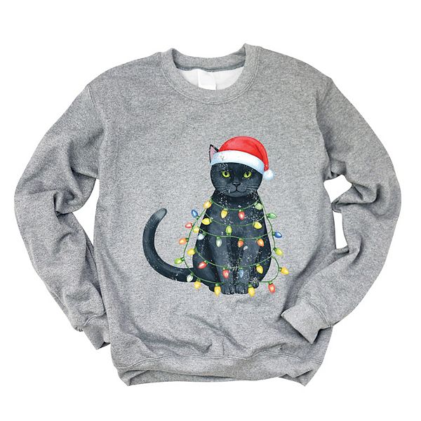 

Свитшот женский с принтом Black cat christmas lights Simply Sage Market, Graphite, Черный, Свитшот женский с принтом Black cat christmas lights Simply Sage Market, Graphite