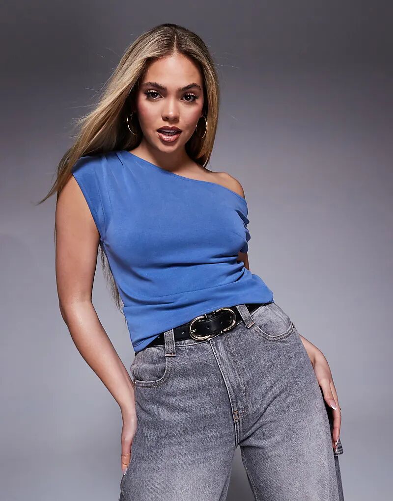 

Футболка Cupro с открытыми плечами синего цвета ASOS DESIGN