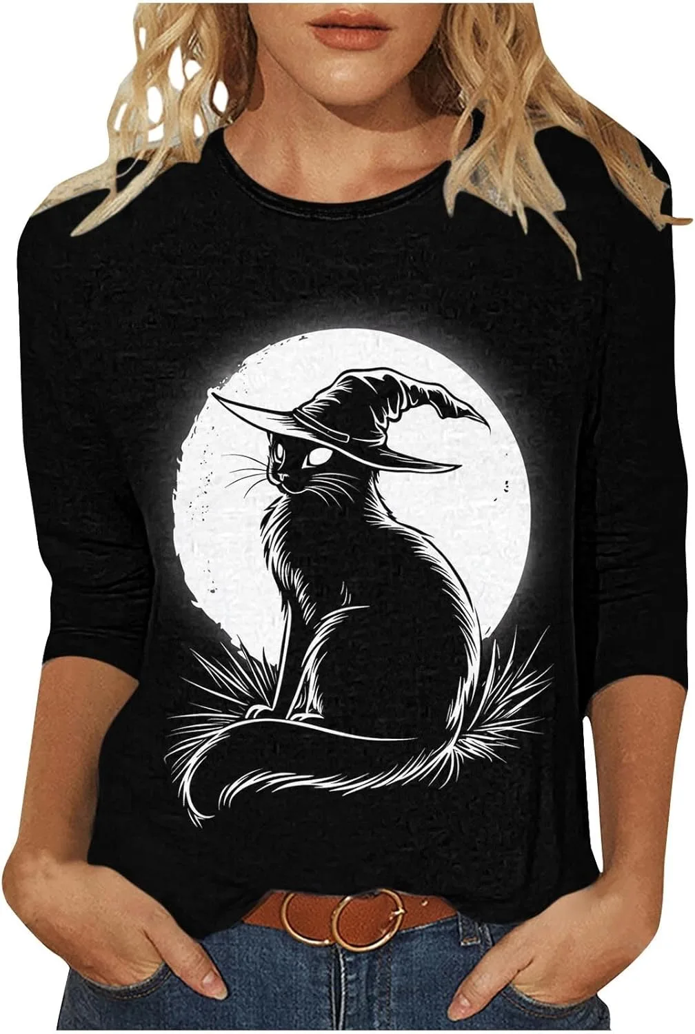 

Женская футболка с принтом привидения и кота, 3/4 рукава Smxrfitk