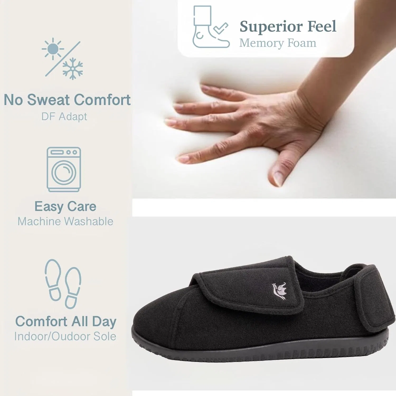 Тапочки с регулируемой застежкой, Memory Foam, Black EUROPEAN SOFTEST — фото 3
