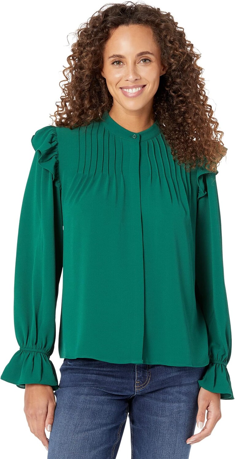 

Блуза CeCe Long Sleeve Pin Tuck Blouse w/ Embroidery, цвет Alpine Green