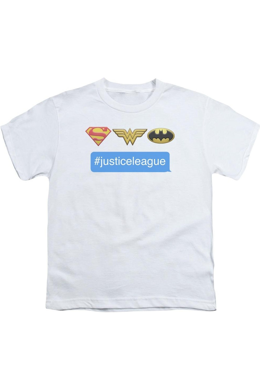 

DC Comics Хэштег Лига Справедливости Америки футболка с коротким рукавом для детей Gildan, белый
