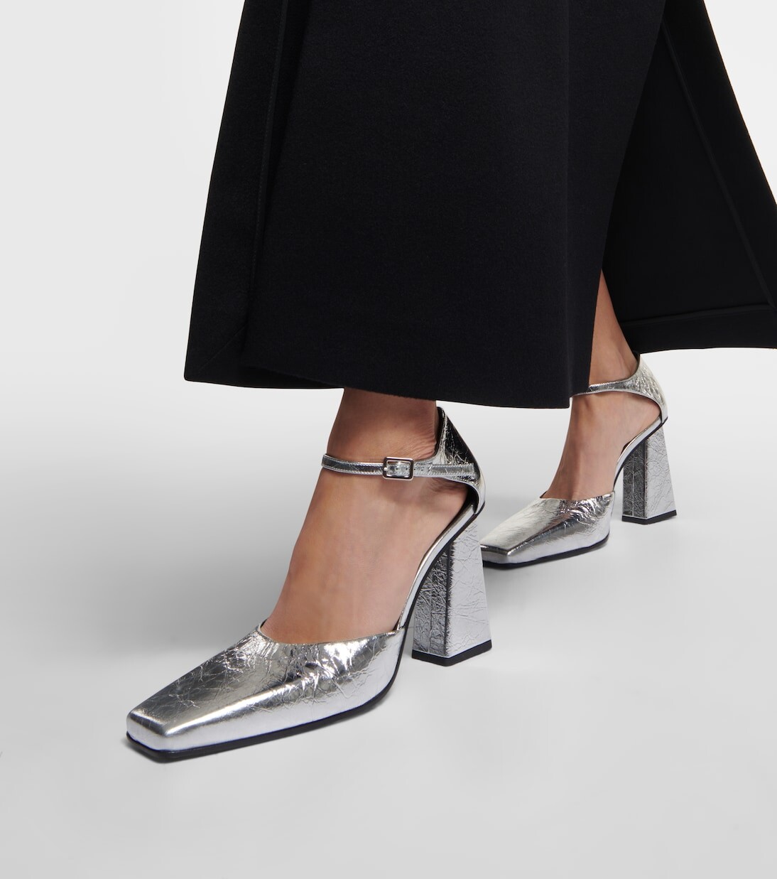 Кожаные туфли с эффектом металлик quad Proenza Schouler, серебро — фото 4