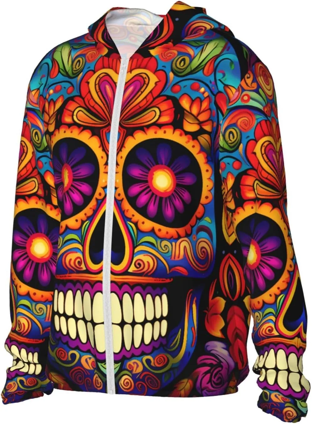 Толстовка с капюшоном Skull Dead для защиты от солнца, с длинным рукавом, легкая спортивная, на молнии — фото 3