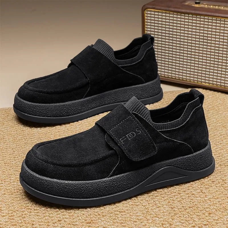 Лоферы мужские из замши с толстой подошвой, Black FmShi — фото 3