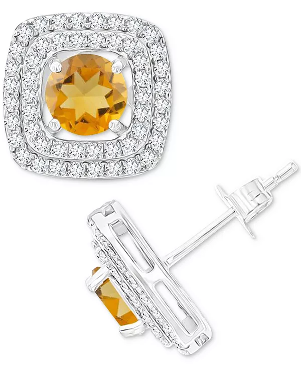 

Серьги-Гвоздики с квадратным ореолом из стерлингового серебра с драгоценными камнями и выращенным в лаборатории белым сапфиром (5/8 карата) Macy'S, citrine