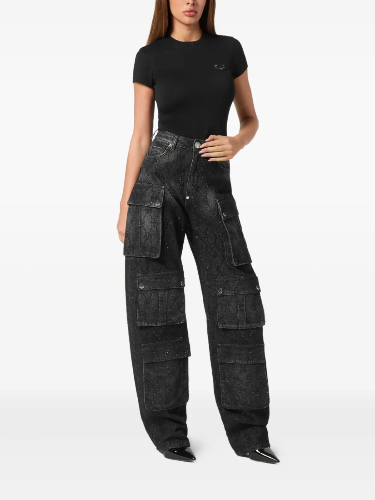 

Джинсы Philipp Plein Cargo Monogram Strass, черный