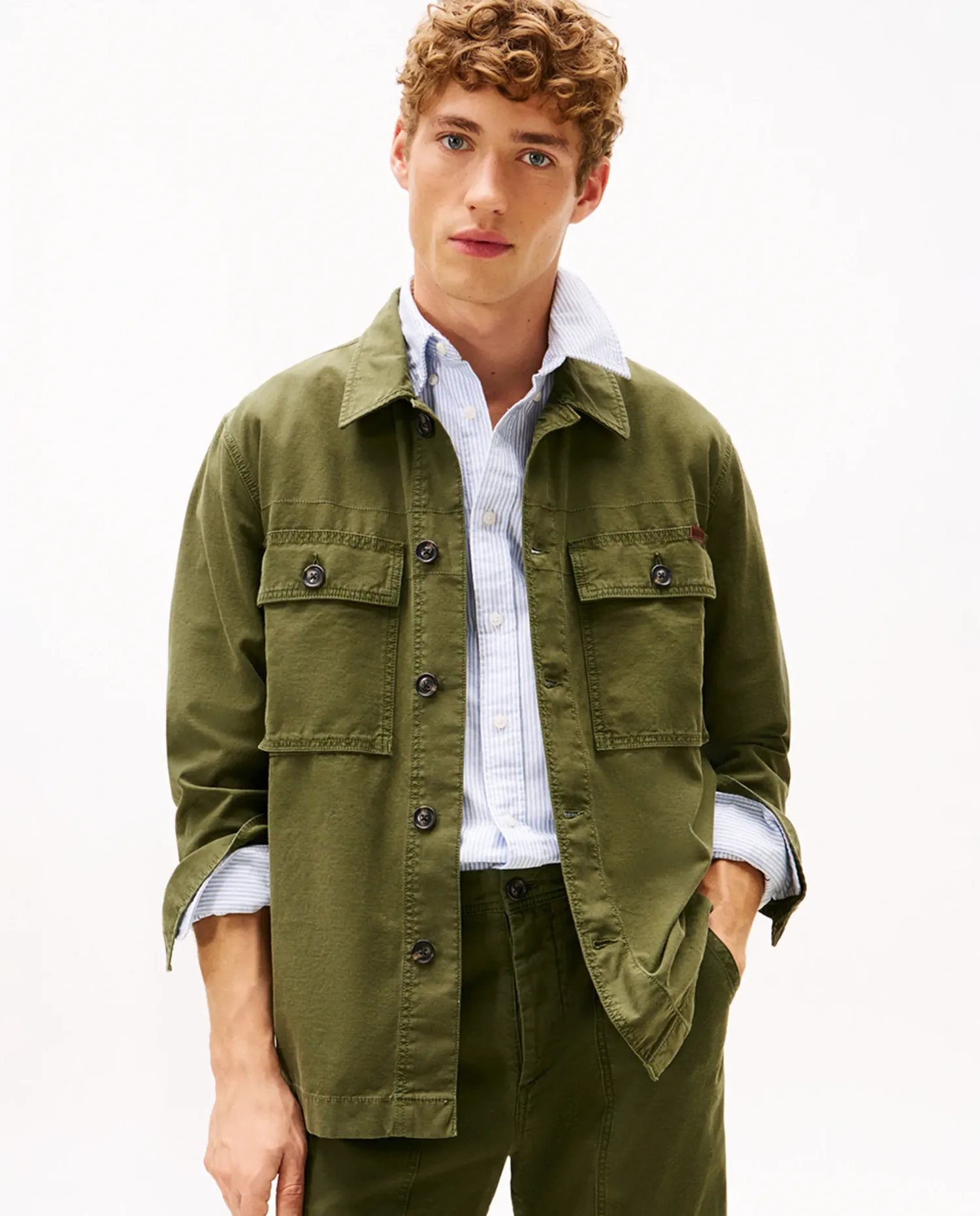 Мужская рубашка-пиджак с гладкой тканью и эффектом стирки Tommy Hilfiger, Verde Militar