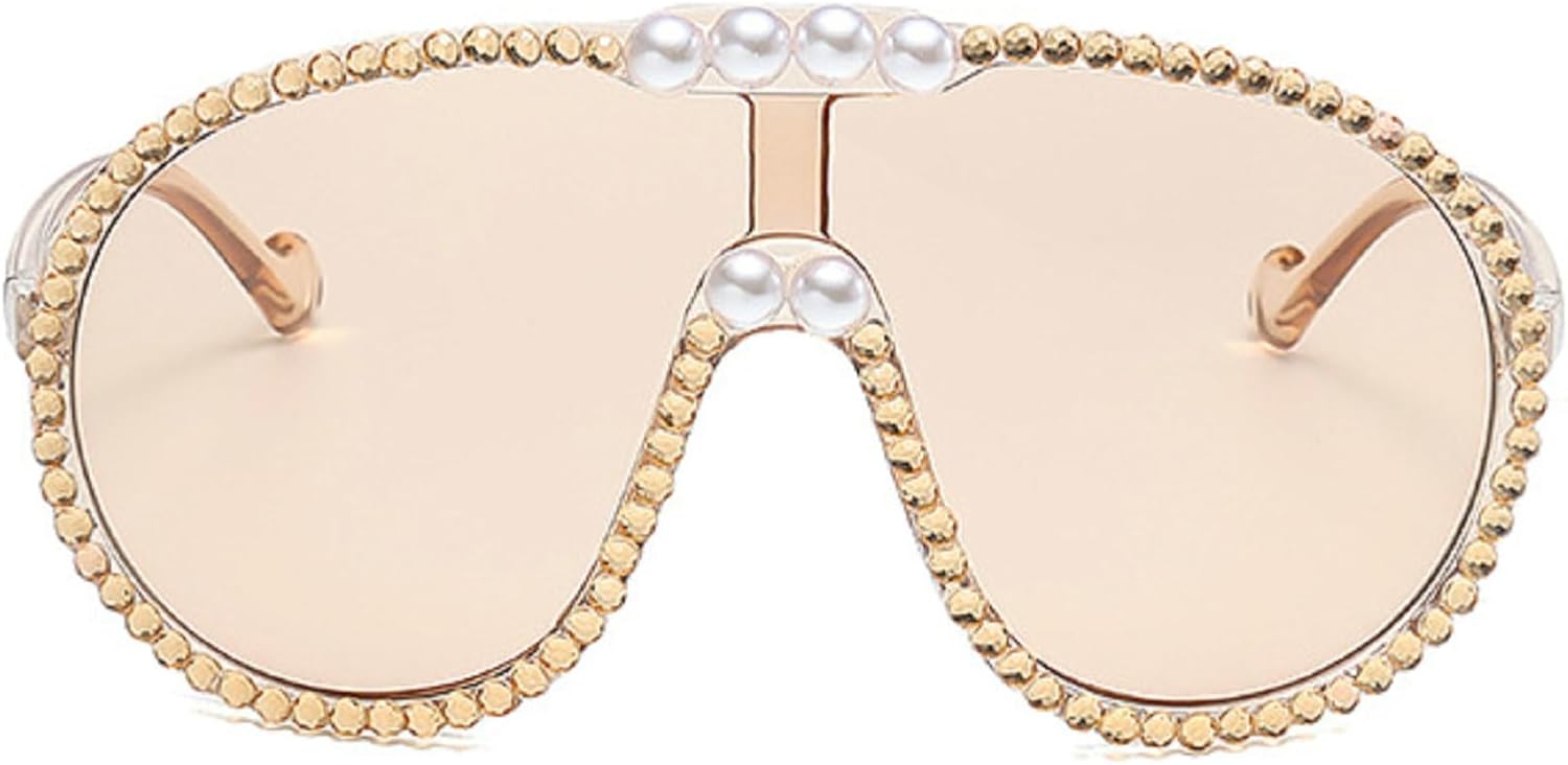 

Крупные цельные солнцезащитные очки для женщин и мужчин, модные винтажные солнцезащитные очки в стиле панк, большие очки с защитой от УФ-излучения UV400 mincl, Pearl&champagne