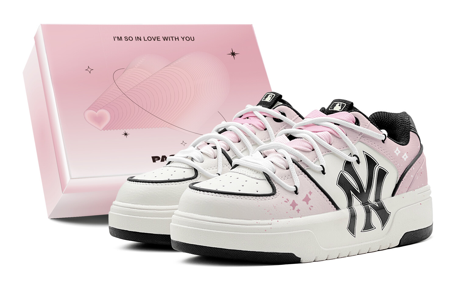 

Кроссовки MLB Chunky Liner Skateboarding Shoes Unisex Low-top Black/white/pink, розовый