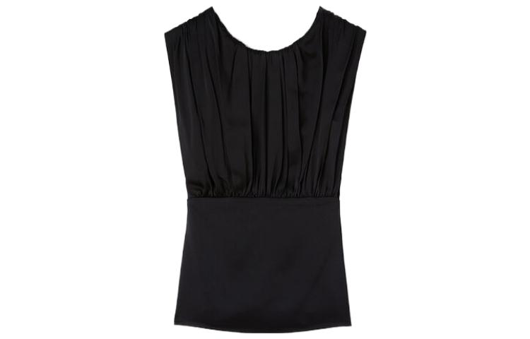 

Футболка с V-образным вырезом и сборками из сатина JIL SANDER, черный