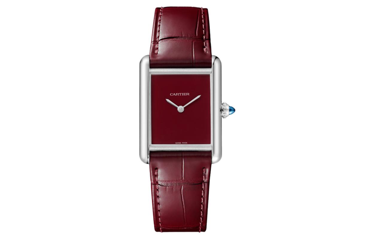 

Cartier Часы TANK DE Quartz Movement Unisex Watch 25.5*33.7mm Red Watch Dial Stainless Steel Case Crocodile Leather Strap, Burgundy