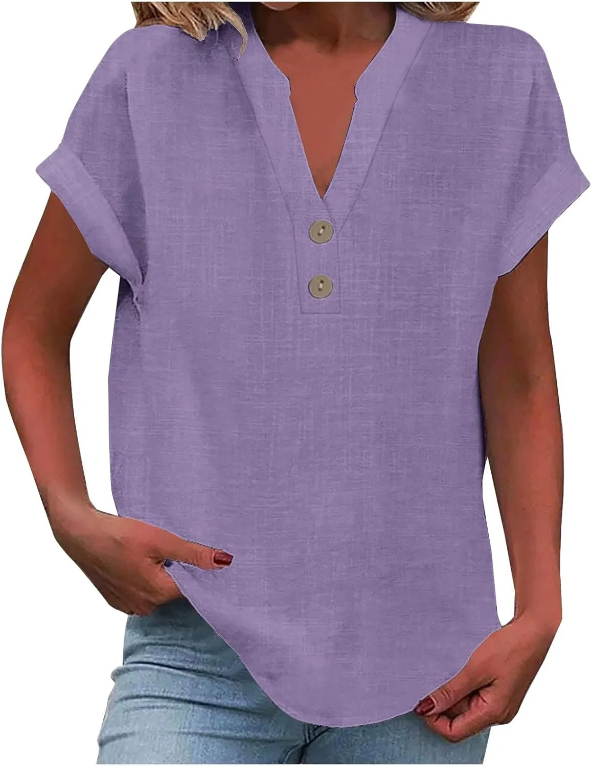 Блуза с V-образным вырезом, Cotton Linen, 1#purple