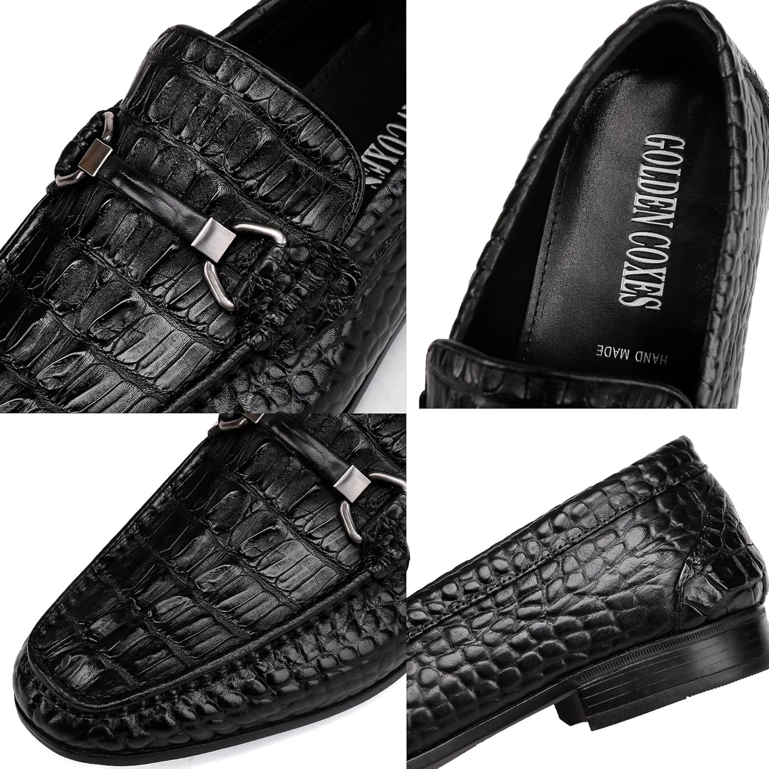 Лоферы из натуральной кожи, с узором аллигатора, Black a — фото 2