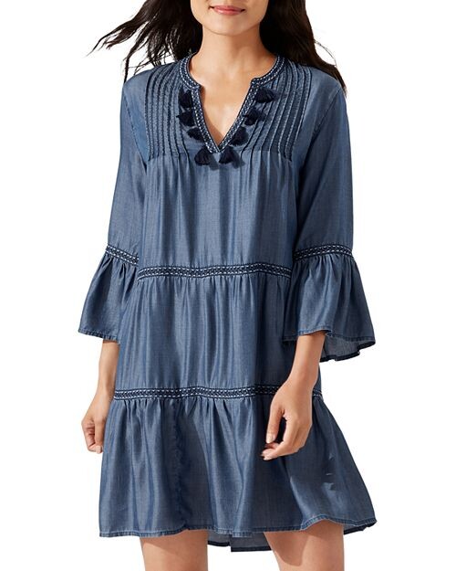 

Платье для плавания с вышивкой из шамбре Tommy Bahama, цвет Blue