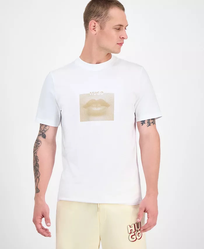 

Мужская футболка с коротким рукавом Deterni Crewneck с принтом губ Hugo Boss, белый