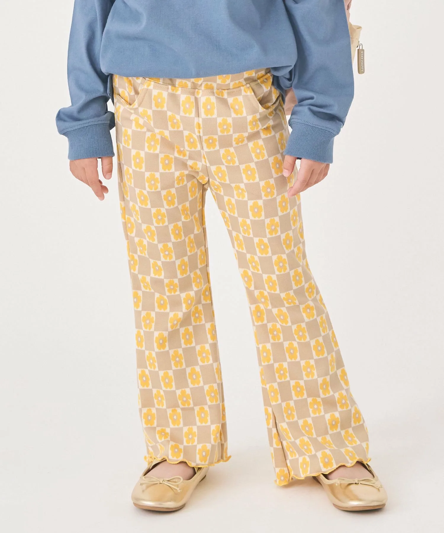 Расклешенные брюки из жаккардовой ткани по всей поверхности Ever Closet, Flower Yellow