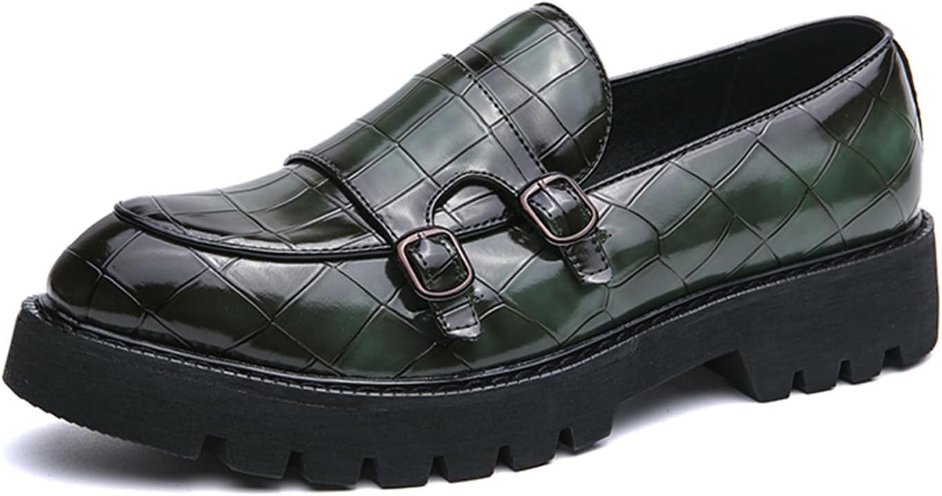 

Мужские лоферы на платформе из лакированной кожи без шнурков с двойной пряжкой, классические нескользящие пенни-лоферы, мокасины, повседневная модная обувь в стиле лодочек Fairsoma, зеленый