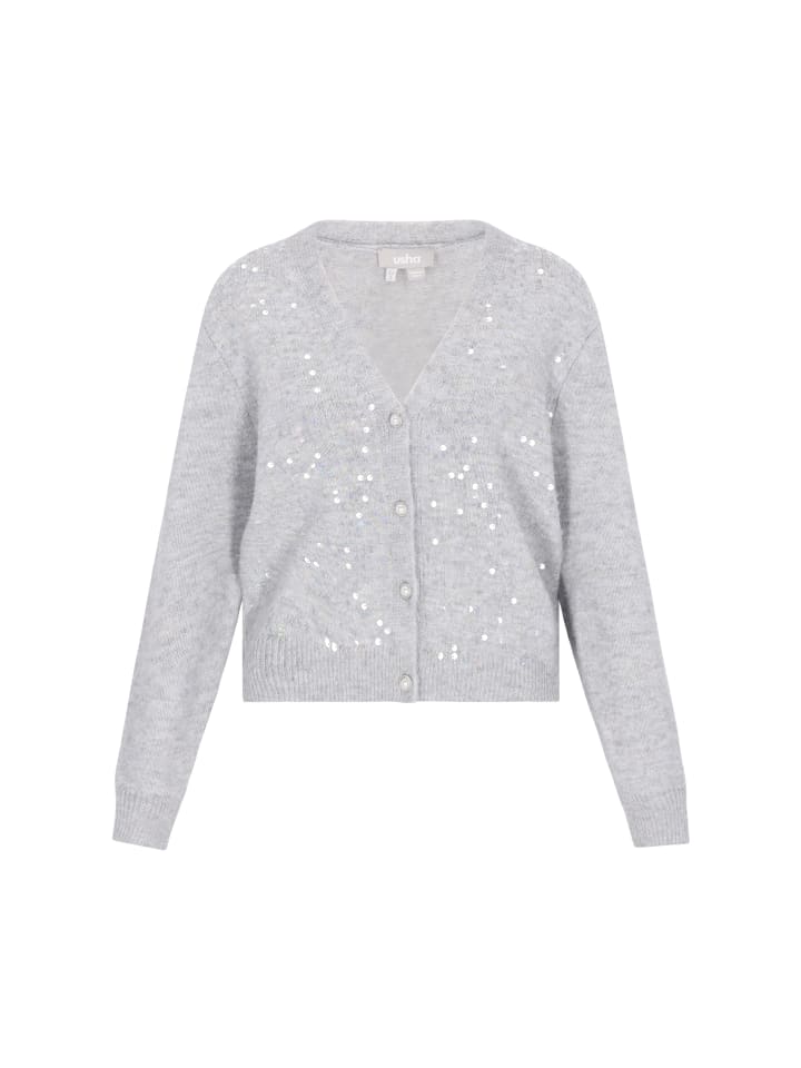 

Женский кардиган светло-серого меланжевого цвета Usha